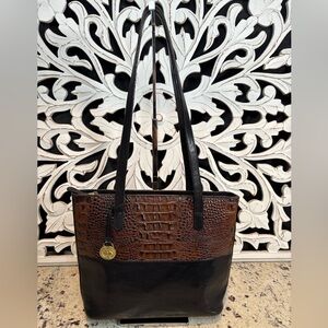 Brahmin Vintage Croc Embossed Leather Shoulder Bag Black